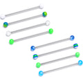 BodyCandy 14G Blues Greens White Industrial Barbell 38mm Set of 8 — main product shot