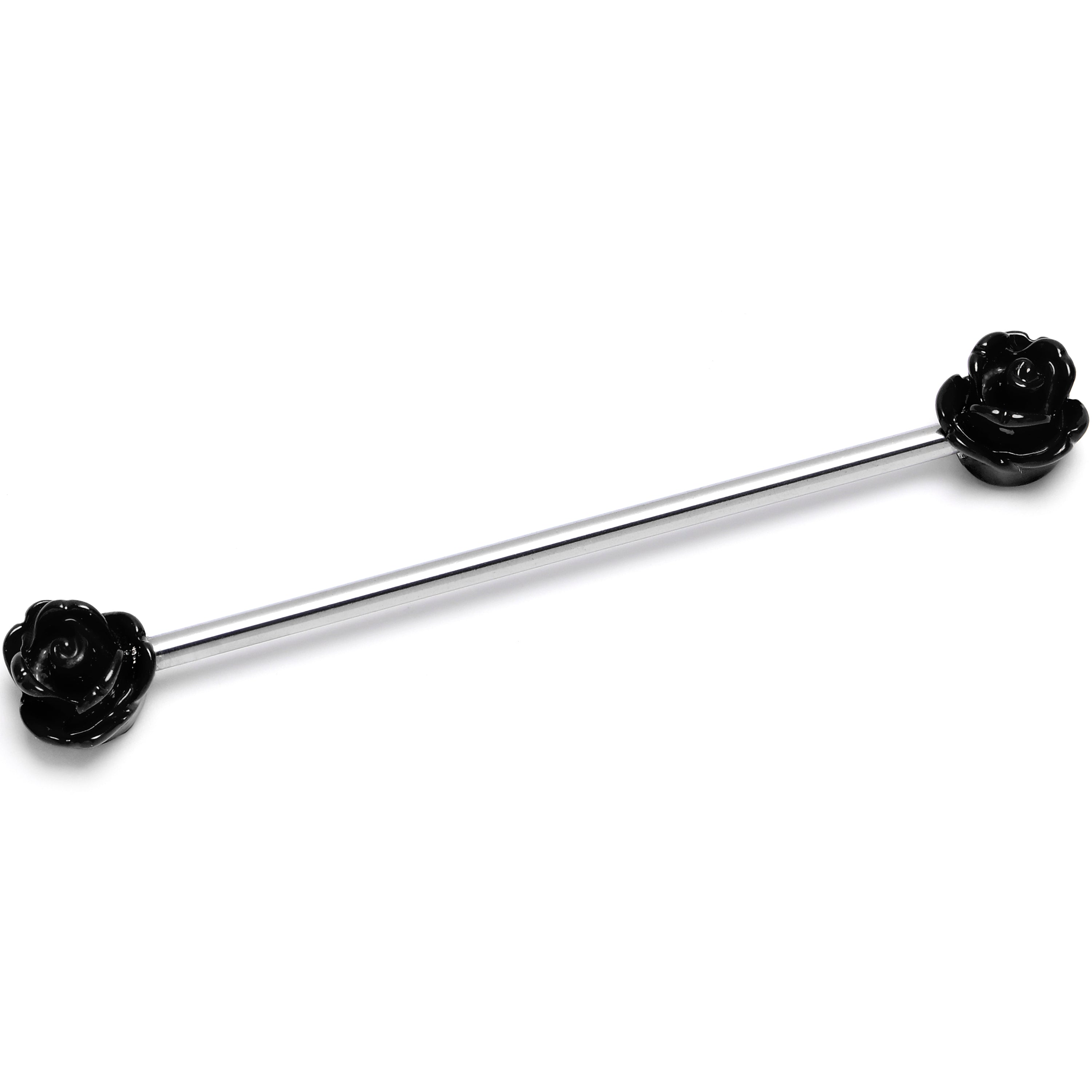 BodyCandy 14G Open Bloom Rose Black Industrial Barbell 38mm — main product shot