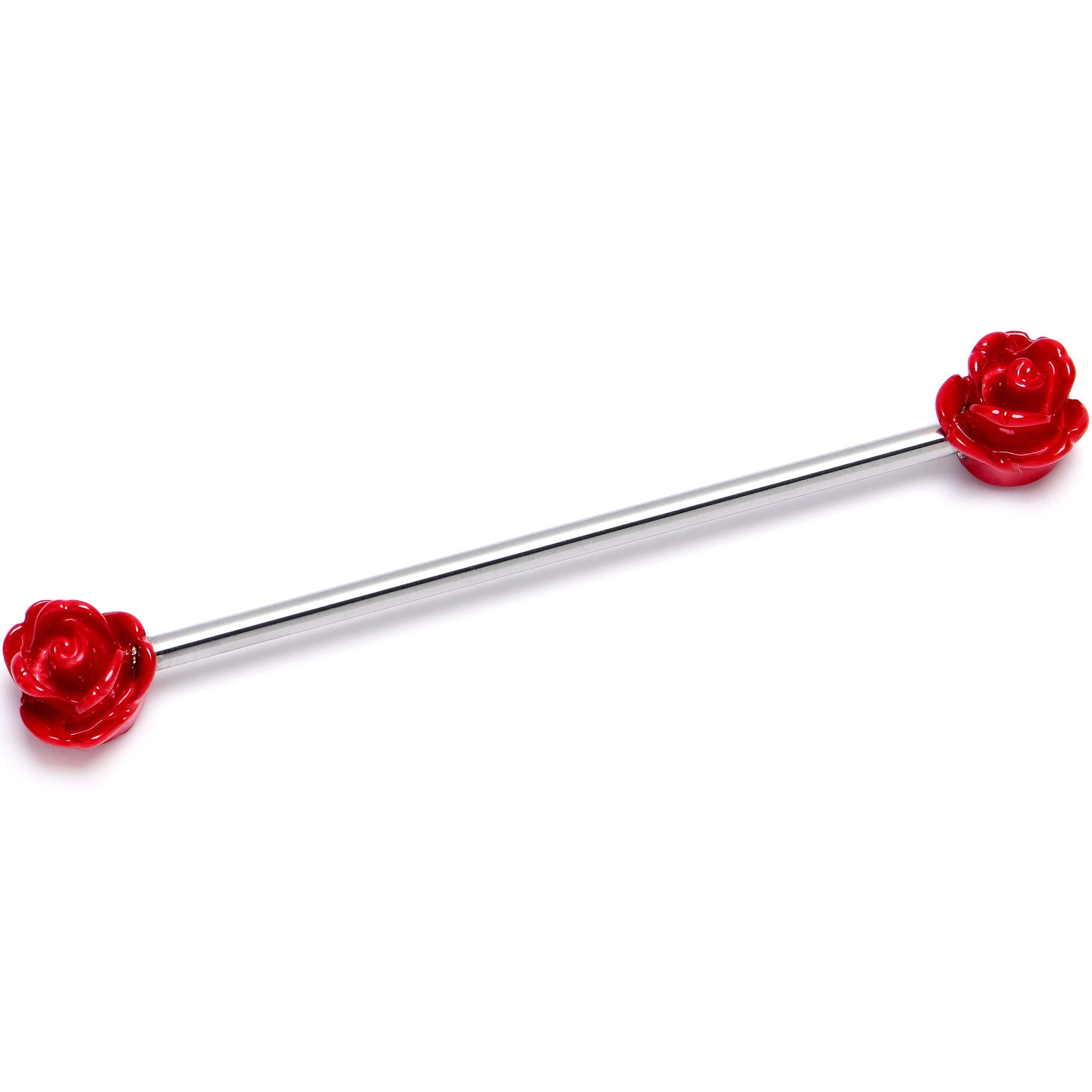BodyCandy 14G Open Bloom Rose Red Industrial Barbell 38mm — main product shot