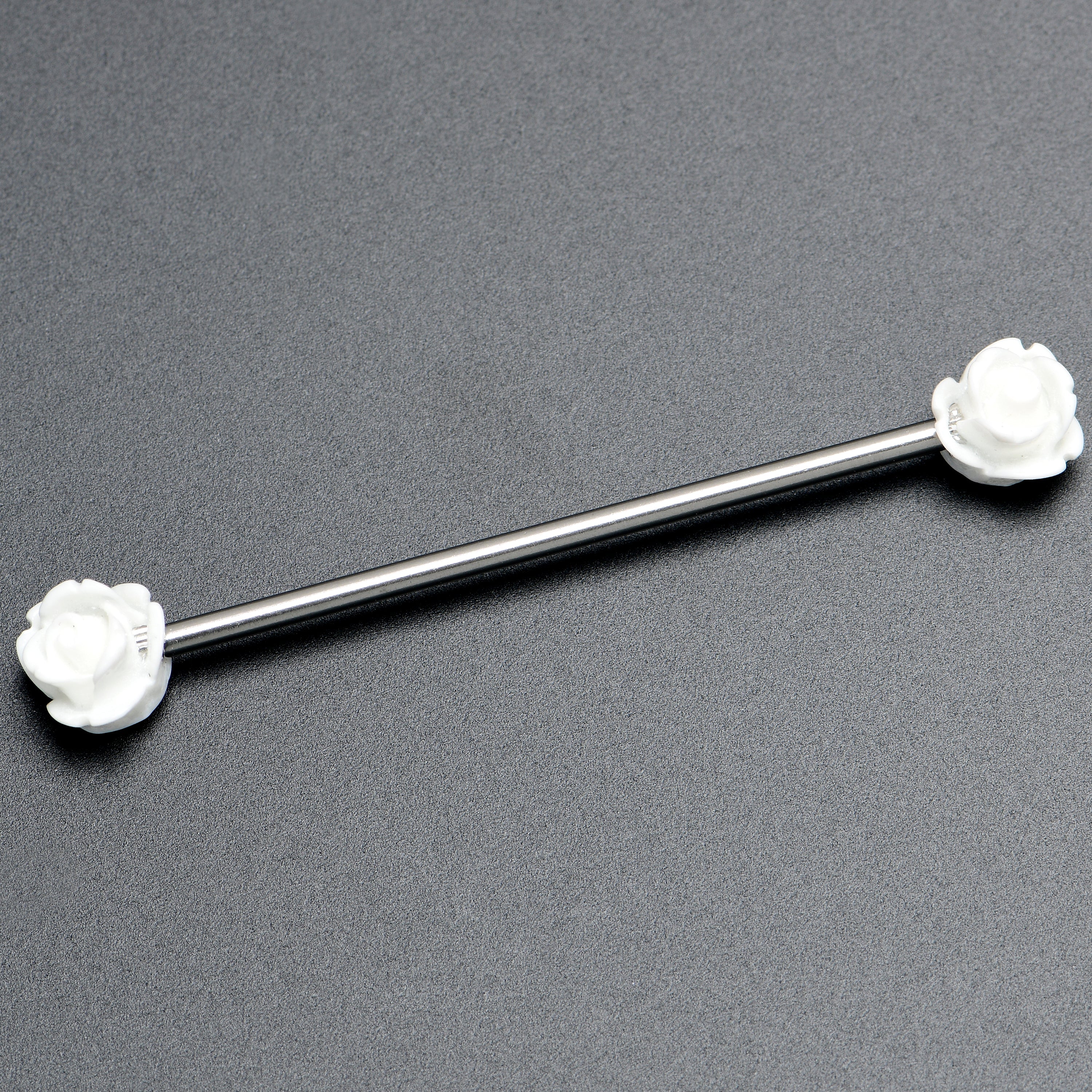 BodyCandy 14G Open Bloom Rose White Industrial Barbell 38mm — main product shot