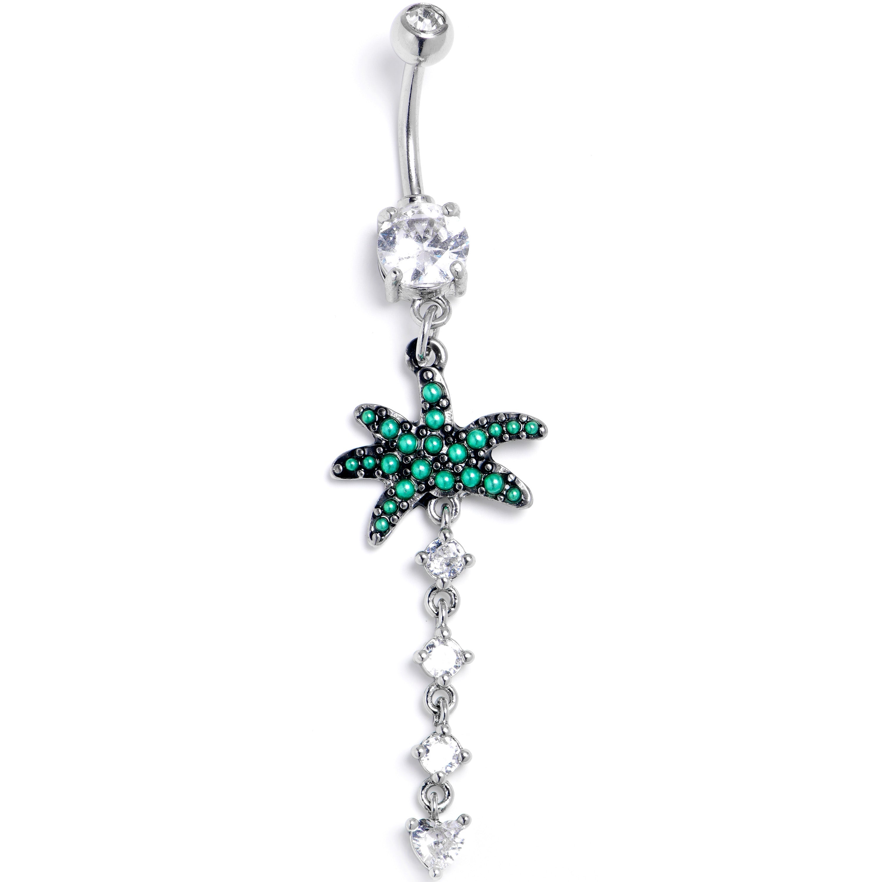 BodyCandy Clear CZ Gem Palm Tree Love Dangle Belly Ring — main product shot
