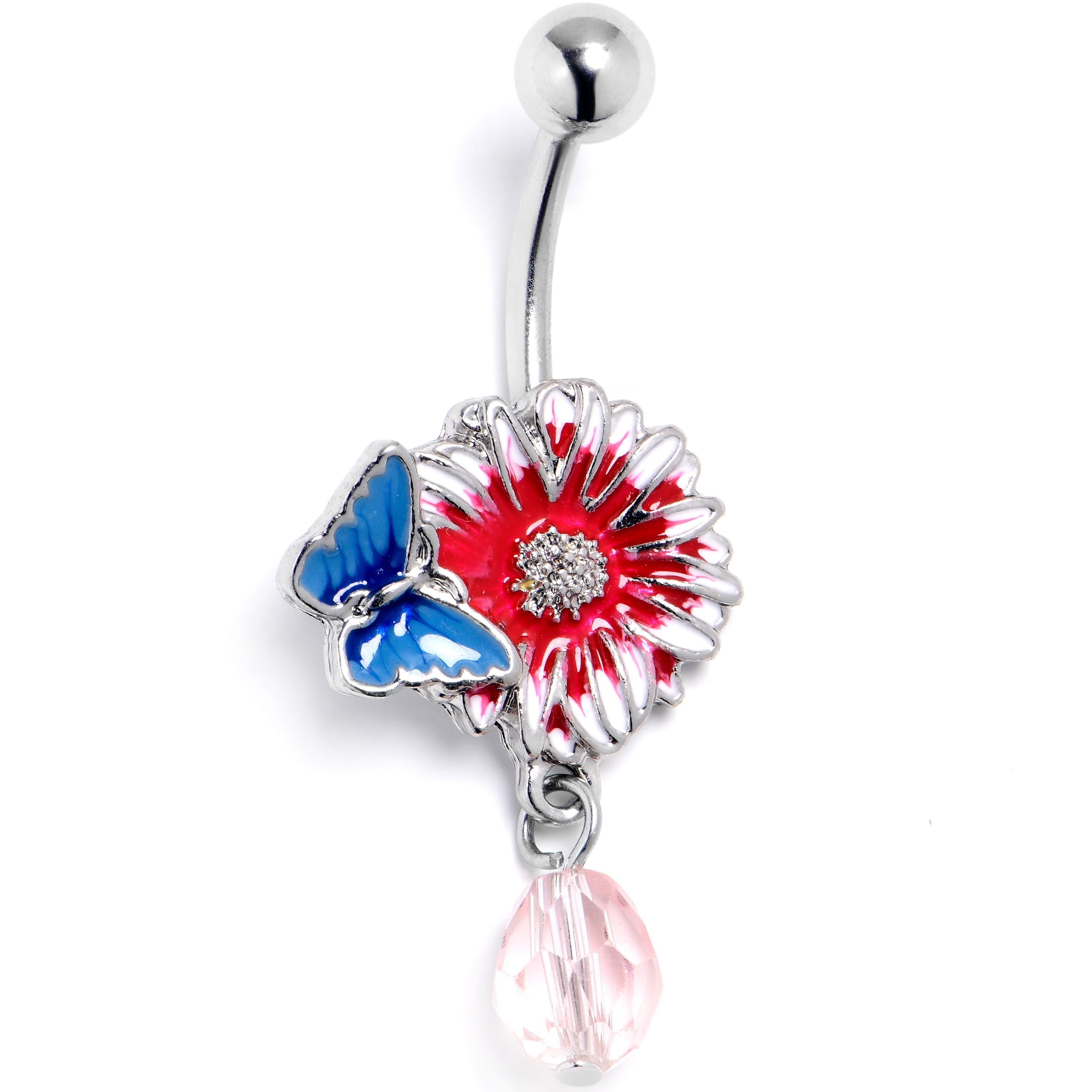 BodyCandy Pink Gem Passion Flower Butterfly Dangle Belly Ring — main product shot