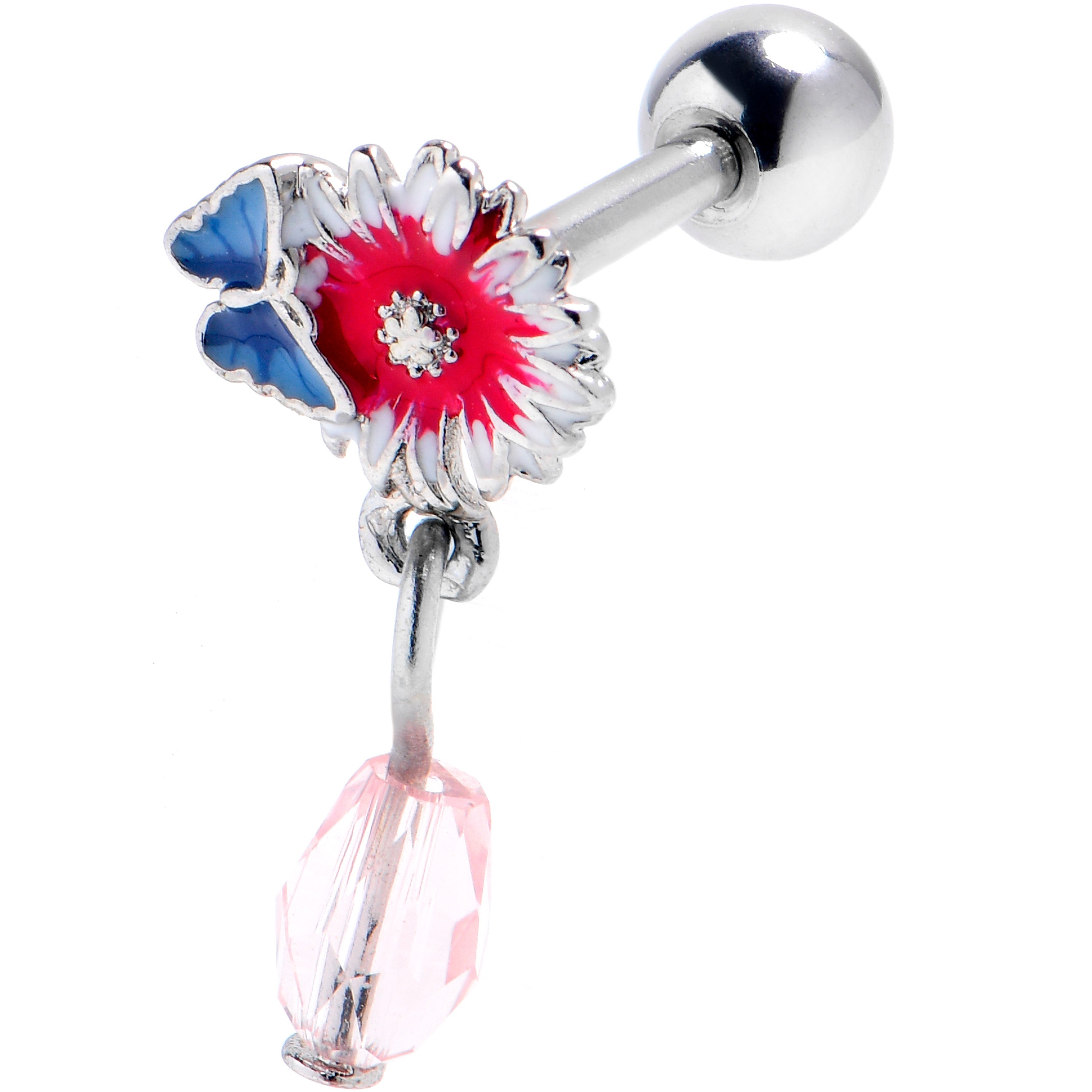 BodyCandy 16G 1/4 Pink Gem Passion Flower Butterfly Cartilage Tragus Earring — main product shot