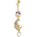 BodyCandy Clear CZ Gem Gold Tone Moon Bow Heart Dangle Belly Ring — main product shot