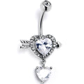 BodyCandy Clear CZ Gem Fusion of Love Heart Arrow Dangle Belly Ring — main product shot