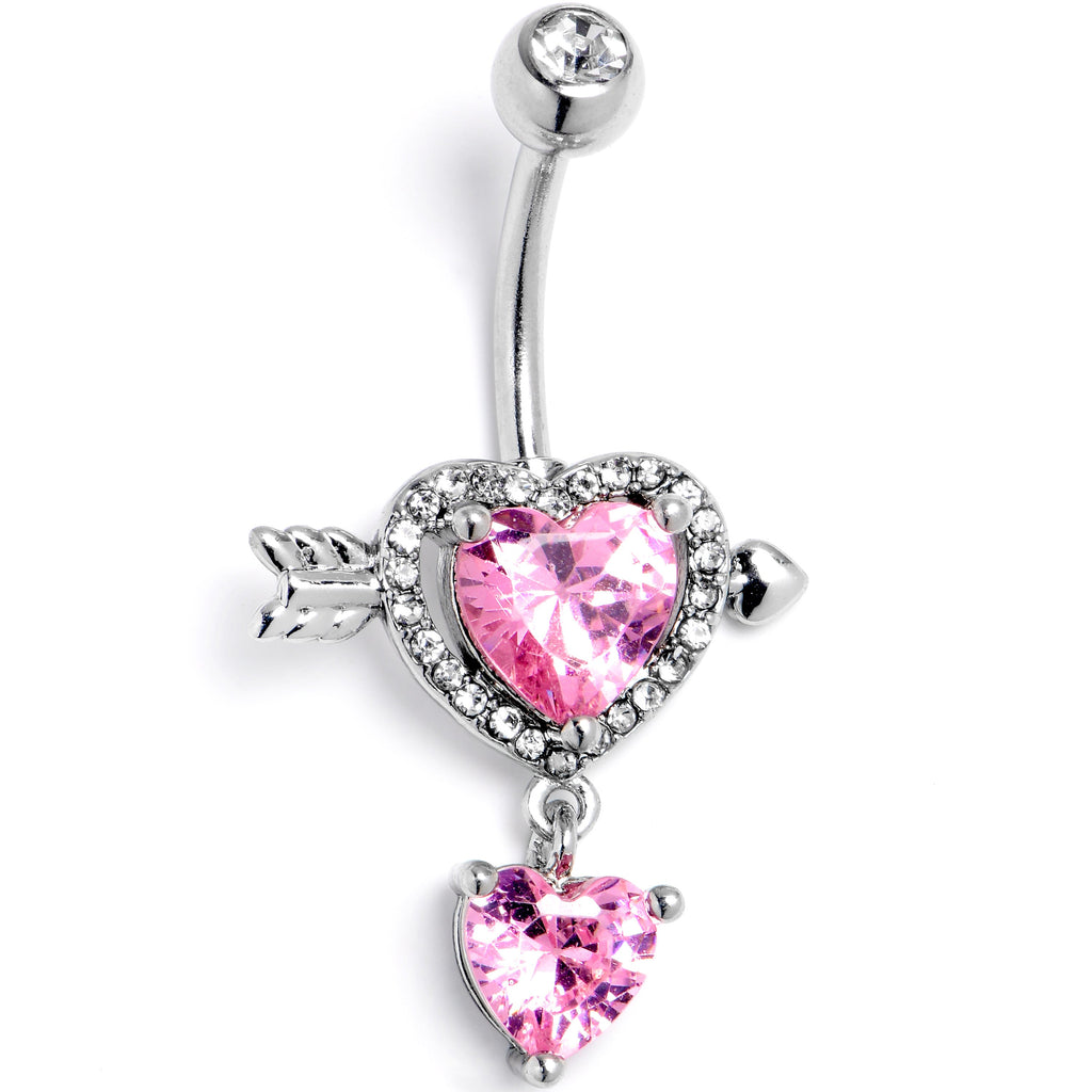 BodyCandy Pink Clear Gem Fusion of Love Heart Arrow Dangle Belly Ring — main product shot