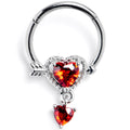 BodyCandy 16G 3/8 Red CZ Gem Fusion of Love Arrow Heart Hinged Segment Ring — main product shot