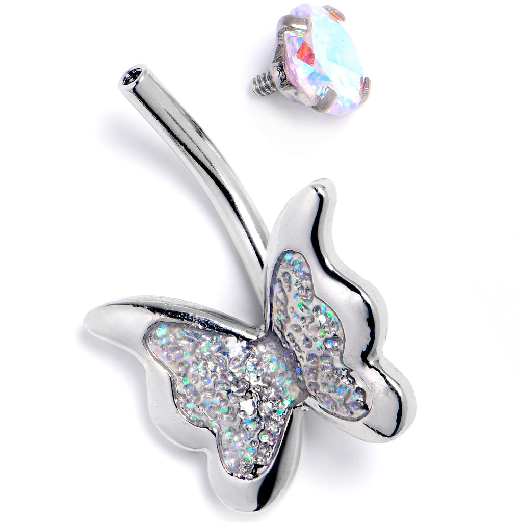 BodyCandy Aurora CZ Gem Fab Butterfly Internally Threaded Belly Ring — detail close-up