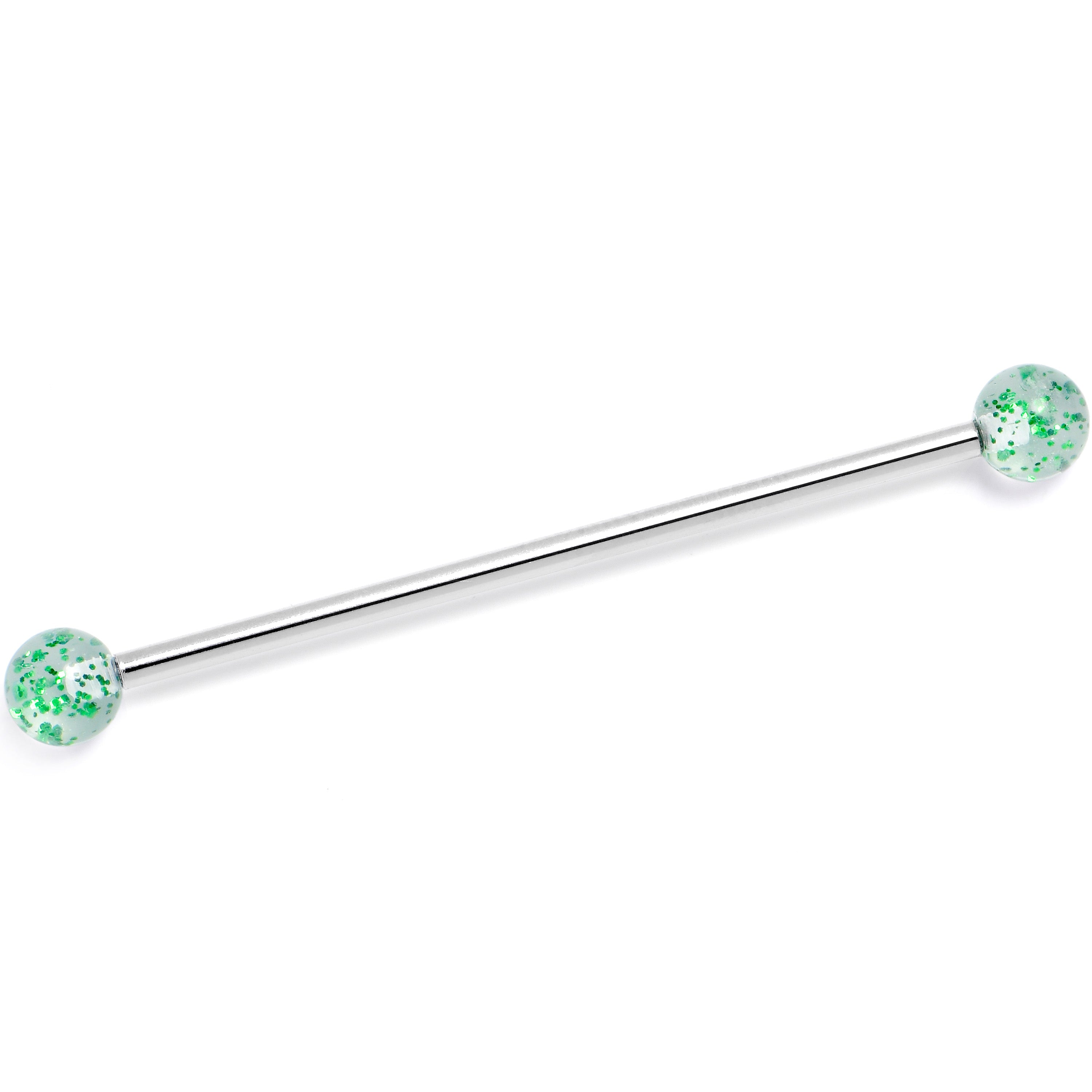 BodyCandy 14G Internally Threaded Green Glitter Ends Industrial Barbell 38mm — main product shot