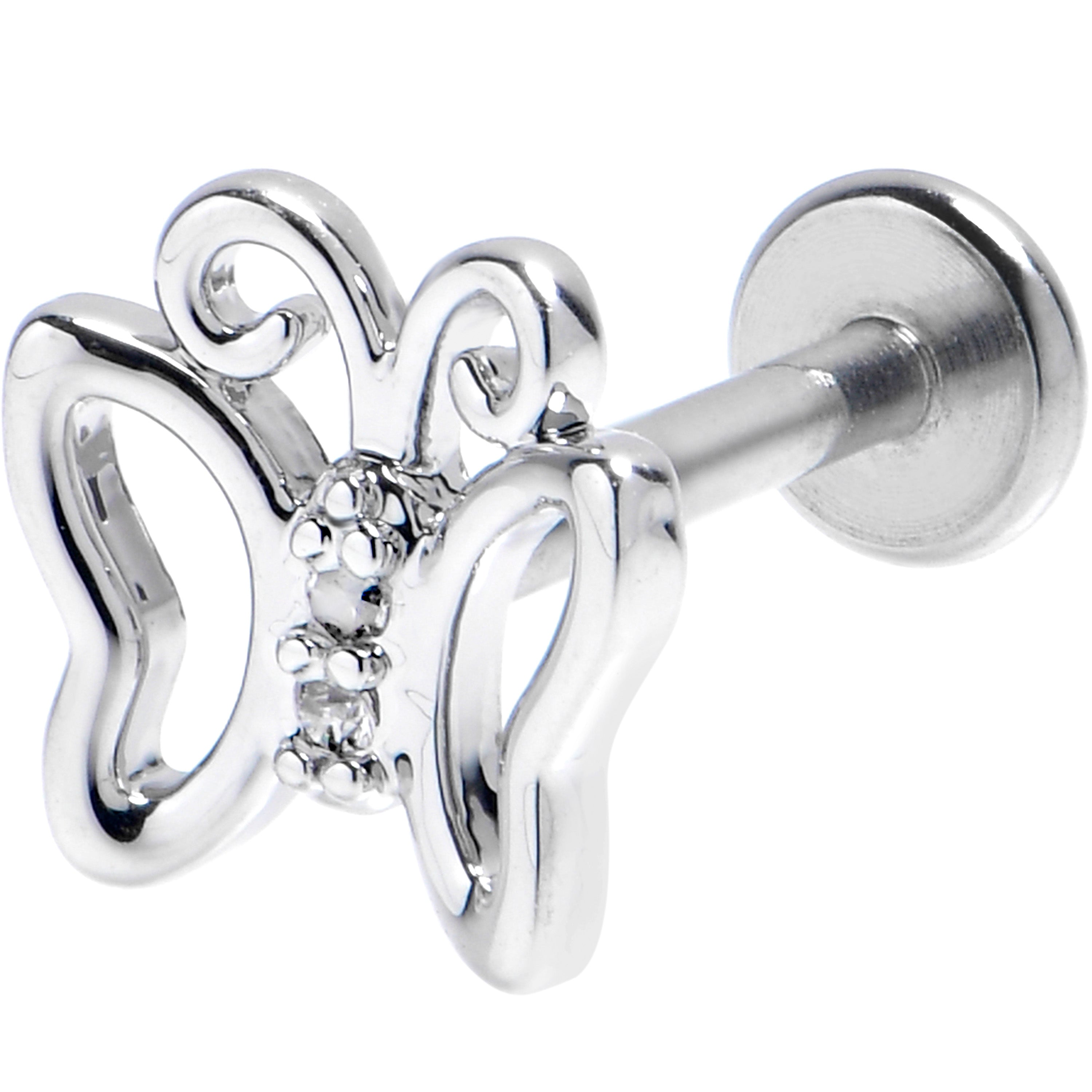 BodyCandy 16G 5/16 Clear CZ Gem Open Butterfly Internally Threaded Labret — main product shot