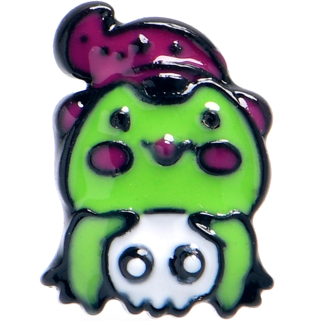 BodyCandy 20G 7mm Black Witch Frog Skull Halloween Nose Screw Ring — detail close-up