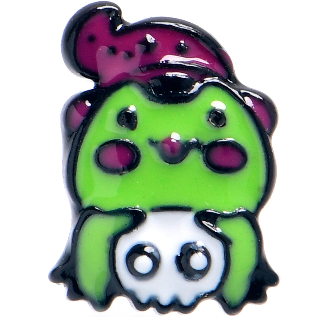 BodyCandy 16G 5/16 Black Witch Frog Skull Halloween Labret Monroe Tragus — detail close-up