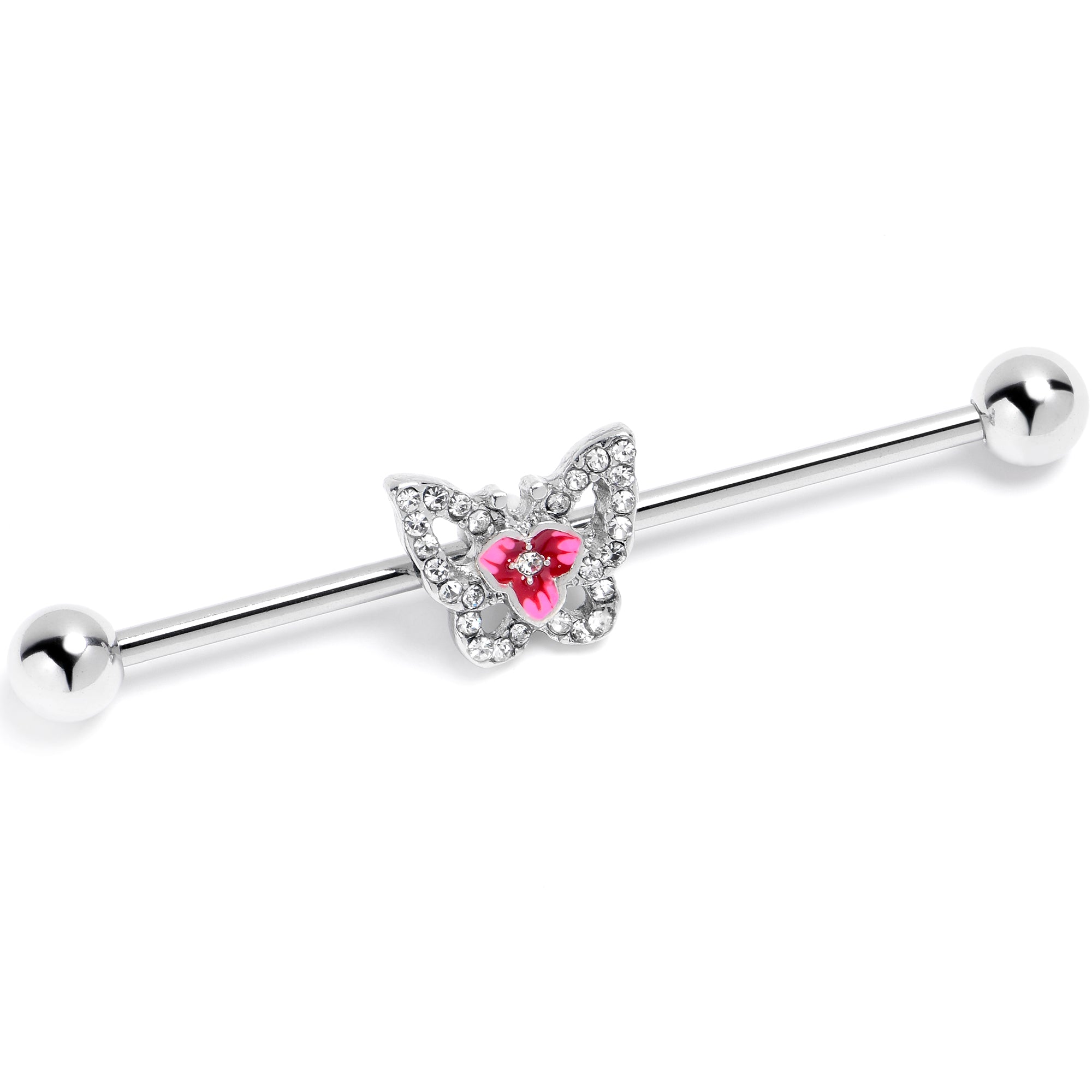 BodyCandy 14G Clear Gem Fabulous Butterfly Pink Industrial Barbell 38mm — main product shot