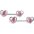 BodyCandy 14G 9/16 Clear Gem Butterfly Love Heart Pink Barbell Nipple Ring Set — main product shot