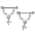 BodyCandy 14G 9/16 Clear Gem Double Butterfly Glam Dangle Nipple Ring Set — main product shot
