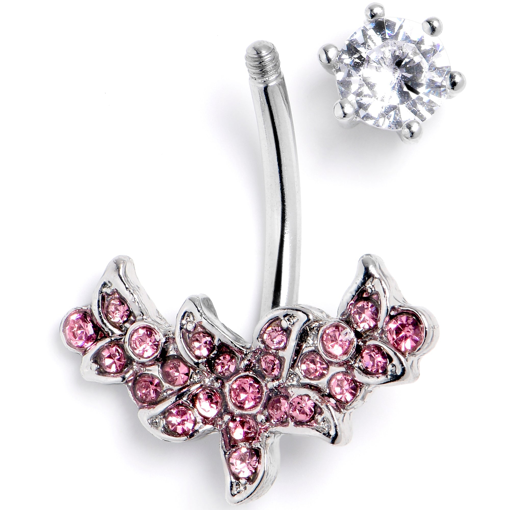 BodyCandy Clear Pink CZ Gem Flower Garland Double Mount Belly Ring — detail close-up