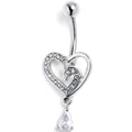 BodyCandy Clear CZ Gem Asymmetrical Heart Dangle Belly Ring — main product shot
