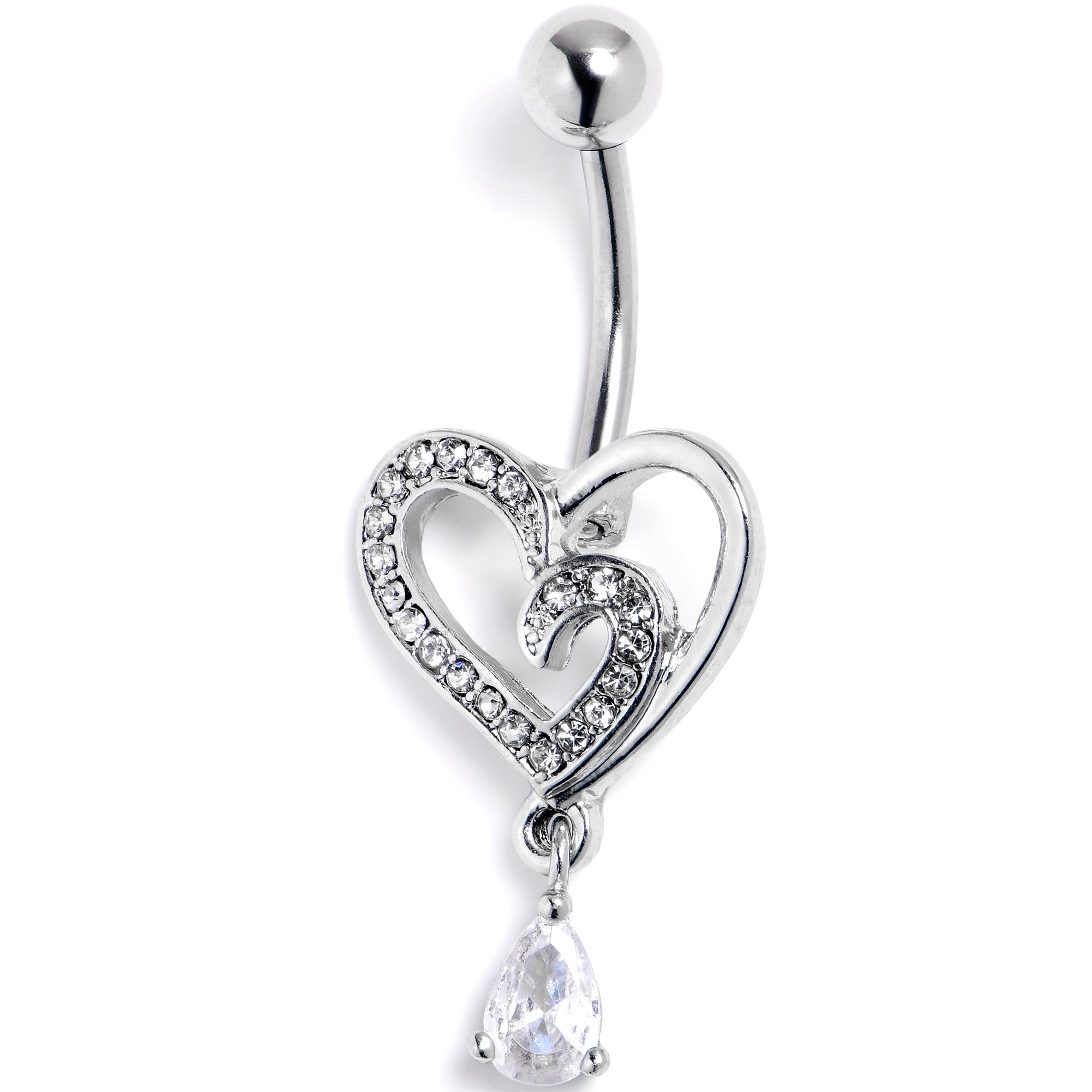 BodyCandy Clear CZ Gem Asymmetrical Heart Dangle Belly Ring — main product shot