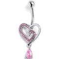 BodyCandy Pink CZ Gem Asymmetrical Heart Dangle Belly Ring — main product shot