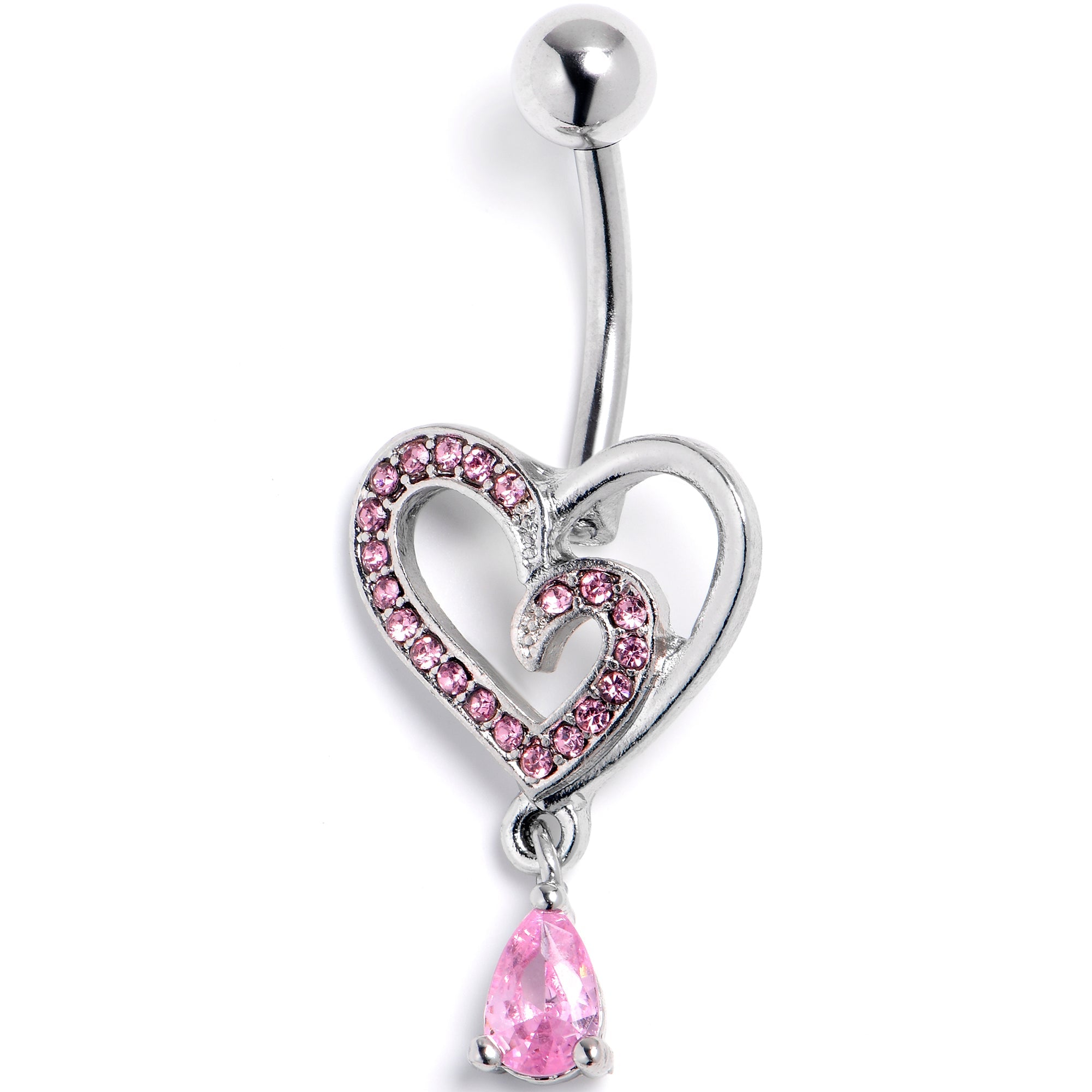 BodyCandy Pink CZ Gem Asymmetrical Heart Dangle Belly Ring — main product shot