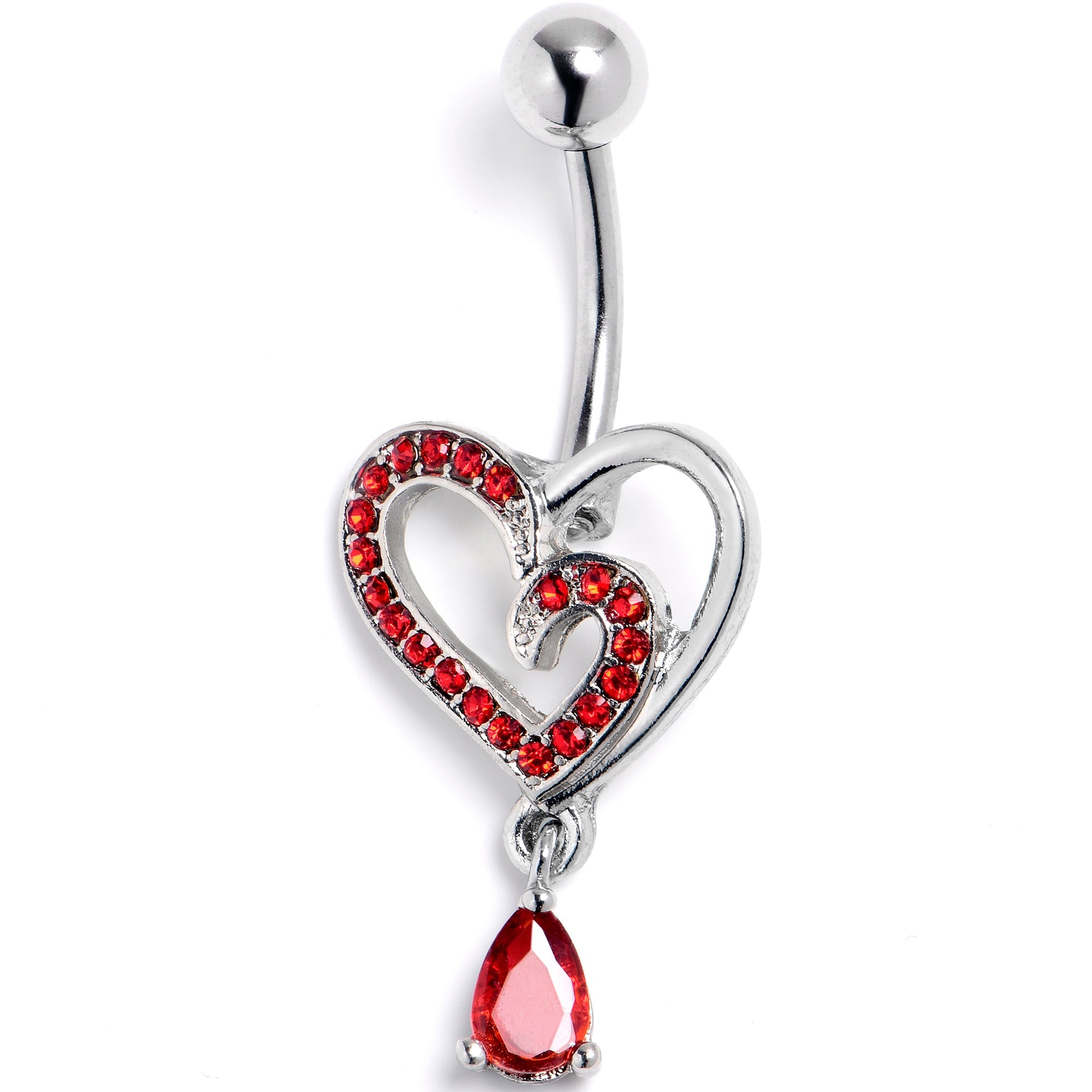 BodyCandy Red CZ Gem Asymmetrical Heart Dangle Belly Ring — main product shot