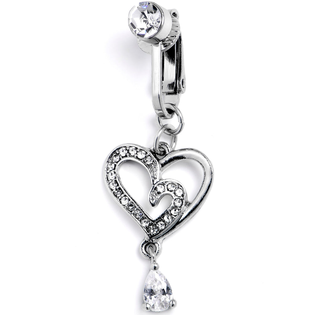 BodyCandy Clear CZ Gem Asymmetrical Heart Dangle Clip On Fake Belly Ring — main product shot