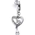 BodyCandy Clear CZ Gem Asymmetrical Heart Dangle Clip On Fake Belly Ring — main product shot