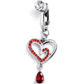BodyCandy Red CZ Gem Asymmetrical Heart Dangle Clip On Fake Belly Ring — main product shot