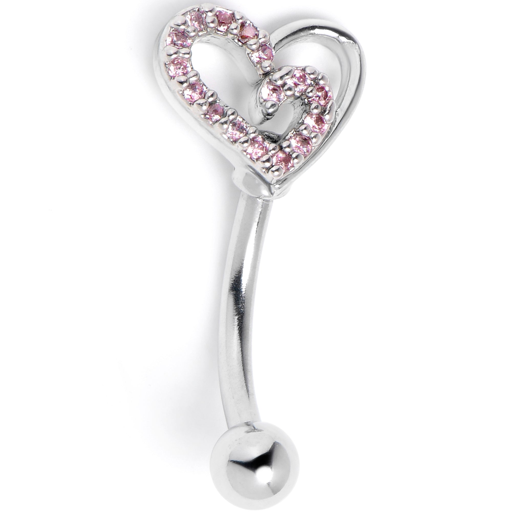 BodyCandy 16G 5/16 Pink Gem Asymmetrical Heart Curved Eyebrow Ring — main product shot