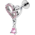 BodyCandy 16G 5/16 Pink CZ Gem Asymmetrical Heart Dangle Labret Tragus — main product shot