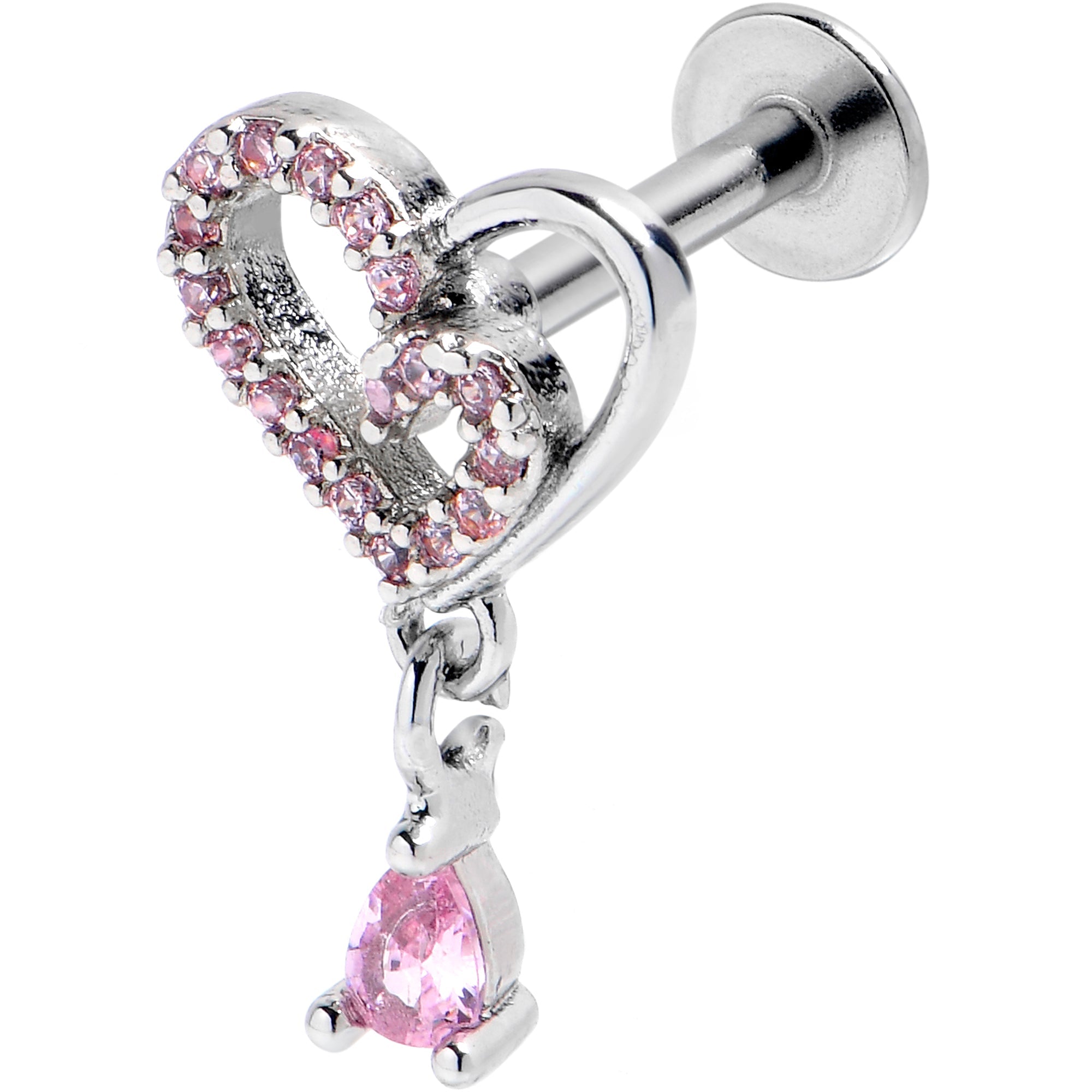 BodyCandy 16G 5/16 Pink CZ Gem Asymmetrical Heart Dangle Labret Tragus — main product shot