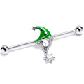 BodyCandy 14G Clear Gem Santa Hat Stars Green Dangle Industrial Barbell 38mm — main product shot