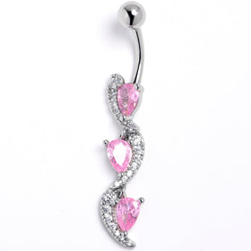 Pink Clear CZ Gem Super Style Swirl Dangle Belly Ring