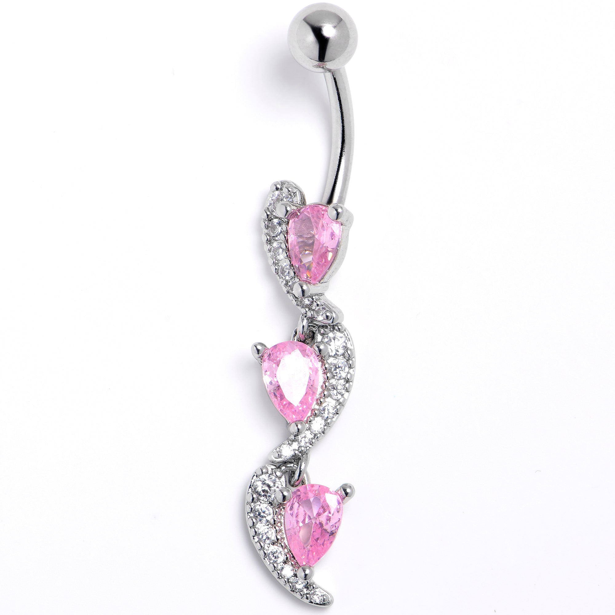 BodyCandy Pink Clear CZ Gem Super Style Swirl Dangle Belly Ring — main product shot