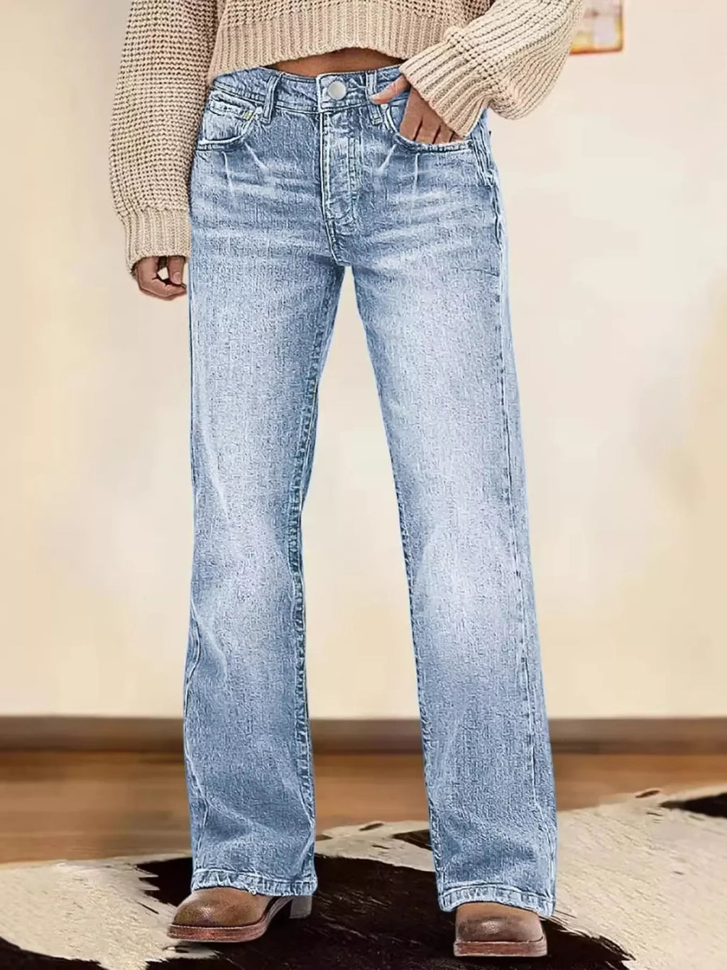 Vintage Wash Straight Leg Jeans
