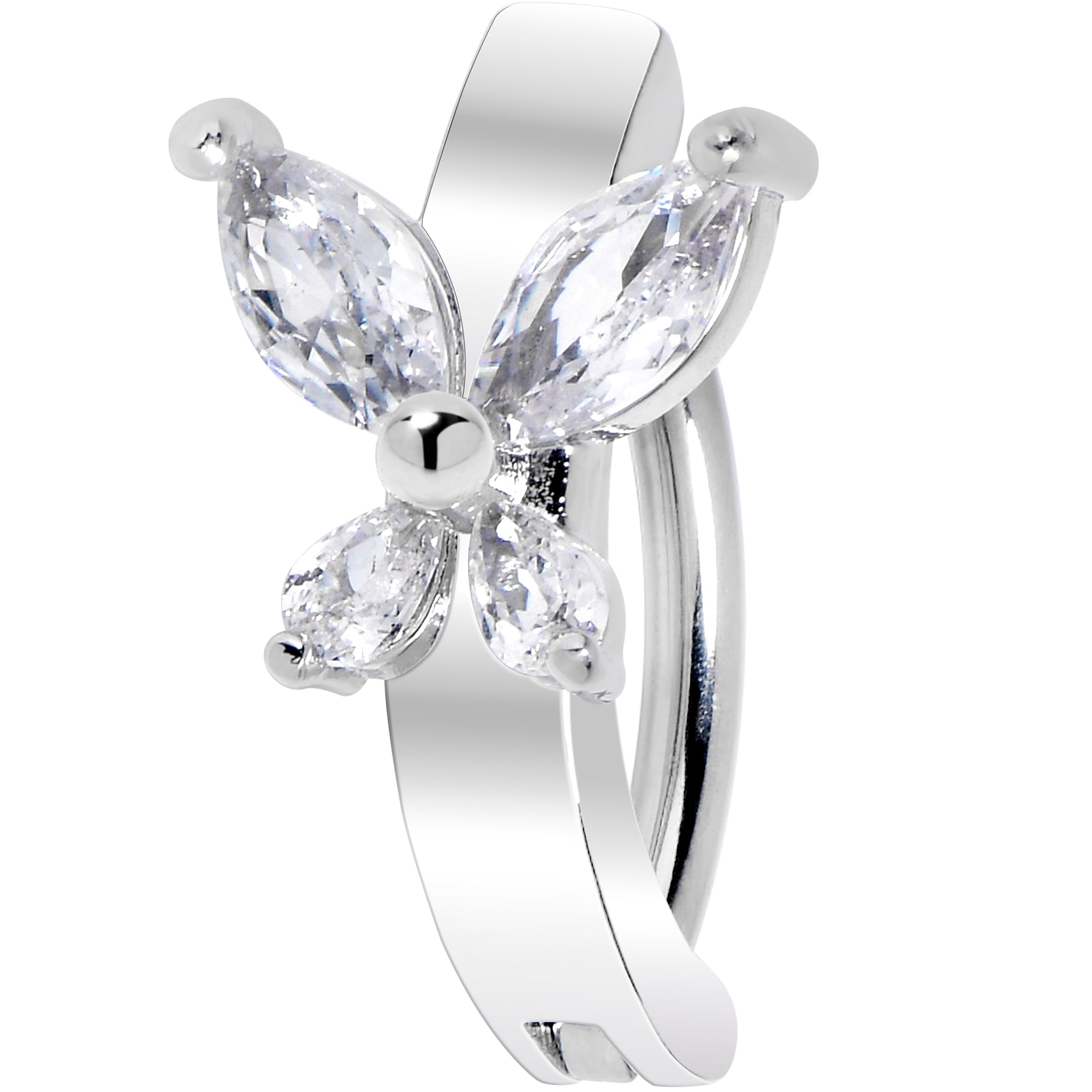 BodyCandy 14G 3/8 Clear CZ Gem G23 Titanium Butterfly Hinged Hoop Belly Ring — main product shot