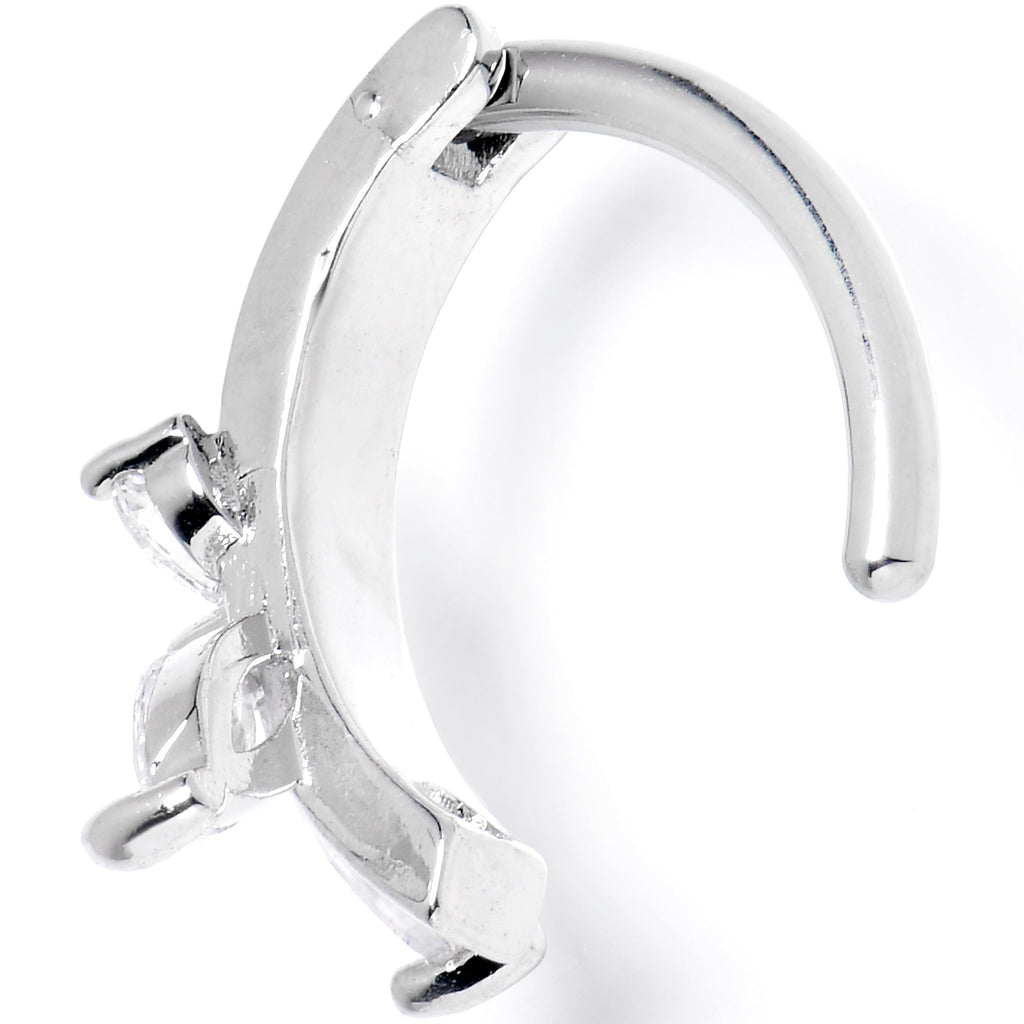 BodyCandy 14G 3/8 Clear CZ Gem G23 Titanium Butterfly Hinged Hoop Belly Ring — detail close-up