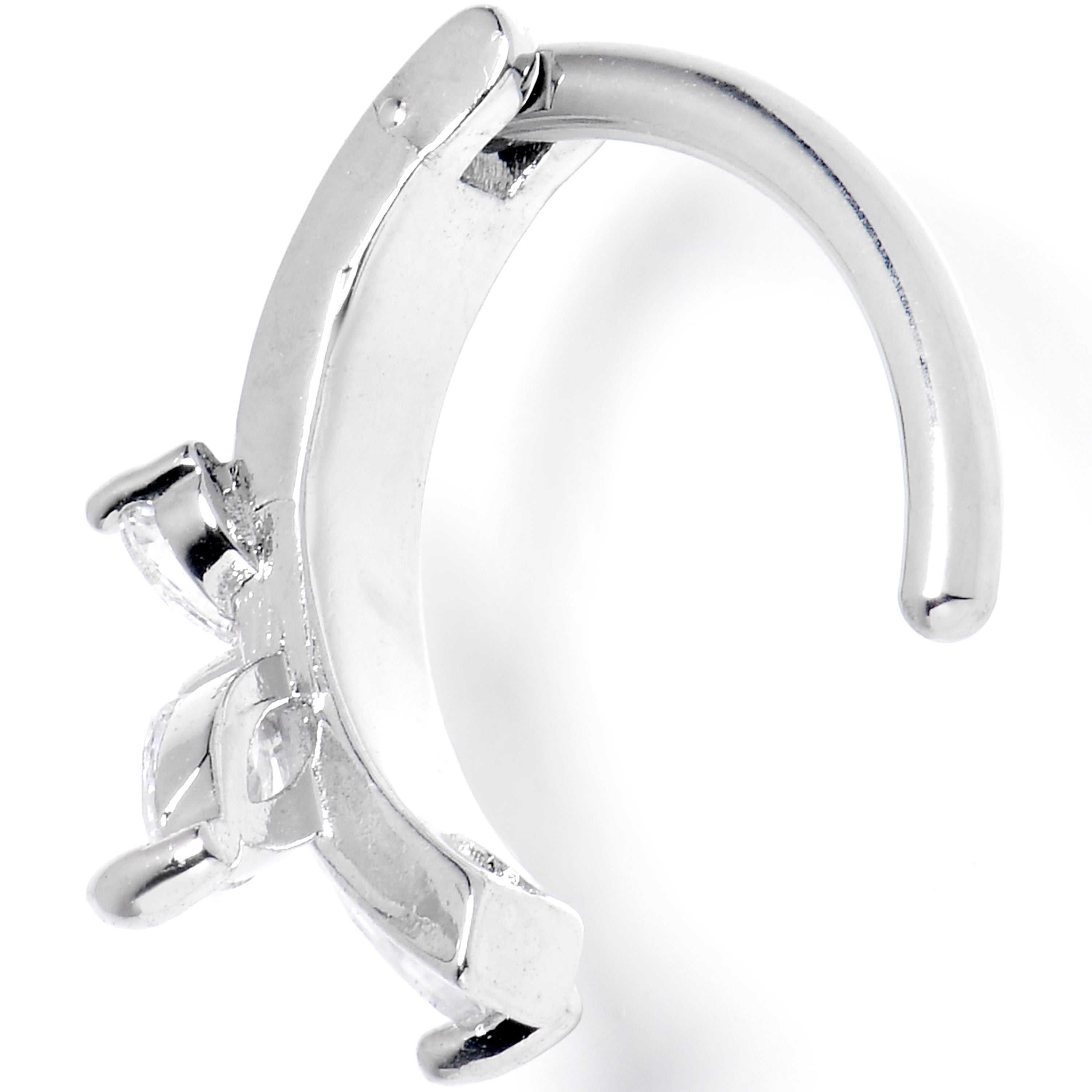 BodyCandy 14G 3/8 Clear CZ Gem G23 Titanium Butterfly Hinged Hoop Belly Ring — detail close-up