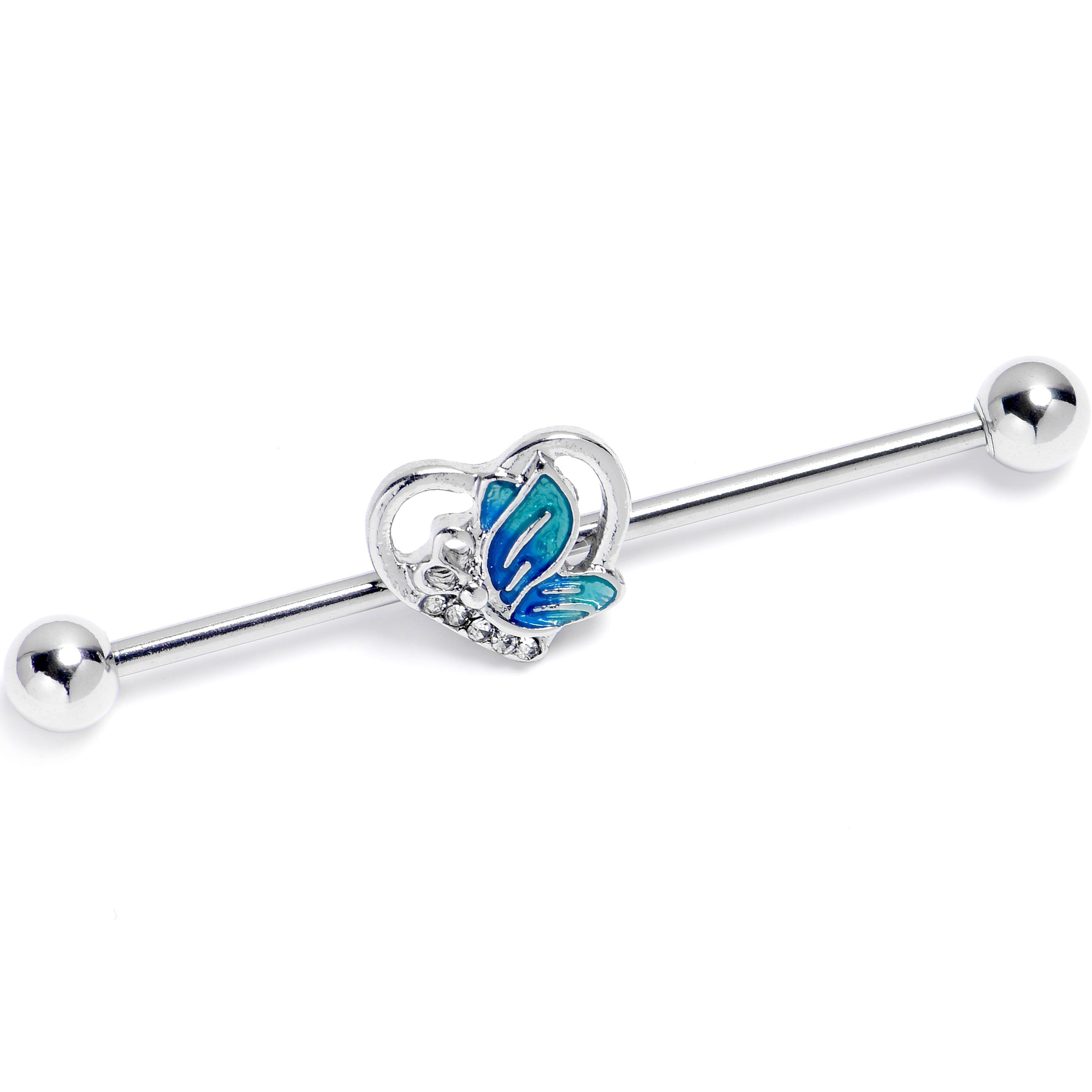 BodyCandy 14G Butterfly Love Heart Blue Industrial Barbell 38mm — main product shot