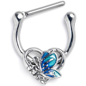 16G 5/16 Butterfly Love Heart Blue Cartilage Clicker