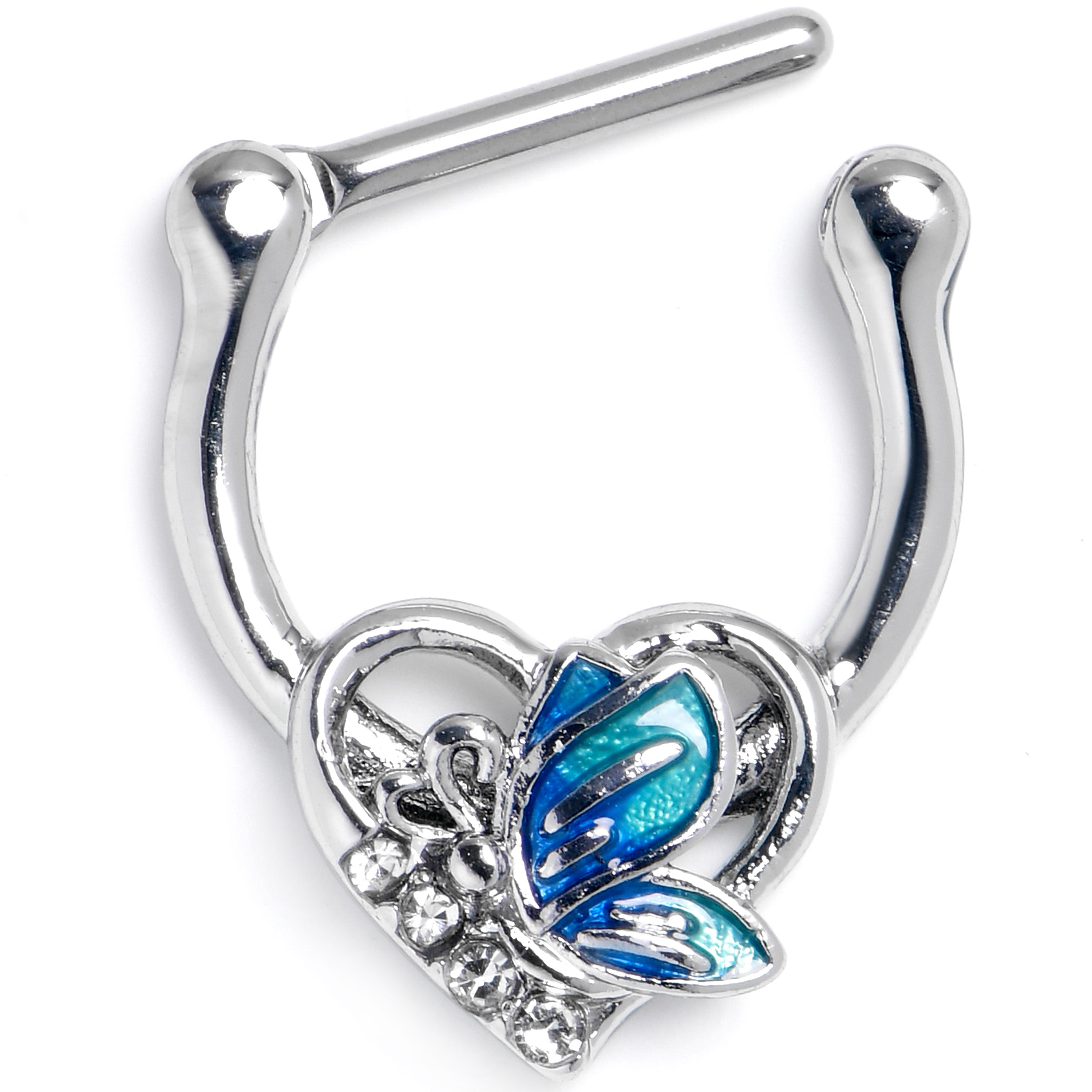 BodyCandy 16G 5/16 Butterfly Love Heart Blue Cartilage Clicker — main product shot