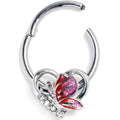 BodyCandy 16G 3/8 Clear Gem Butterfly Love Heart Pink Hinged Segment Ring — main product shot