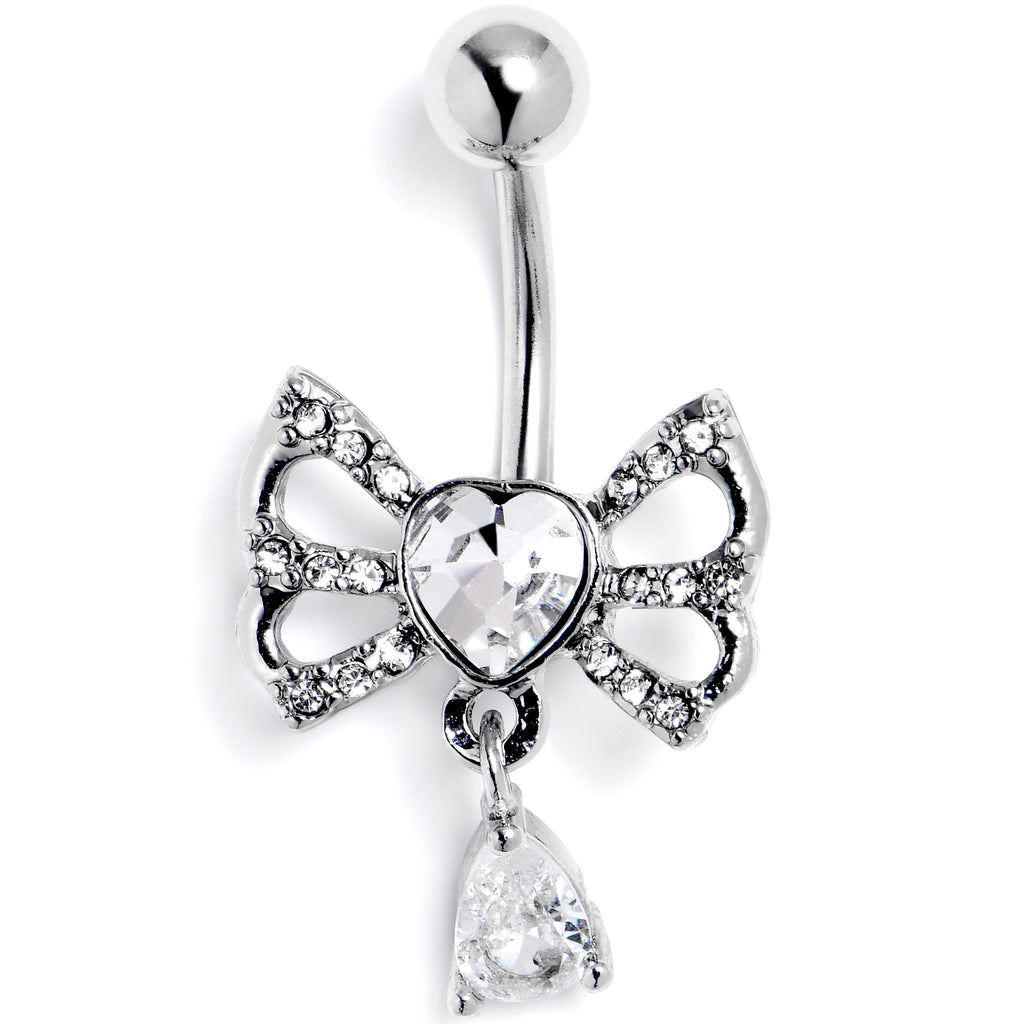 BodyCandy Clear CZ Gem Heart In A Bow Dangle Belly Ring — main product shot