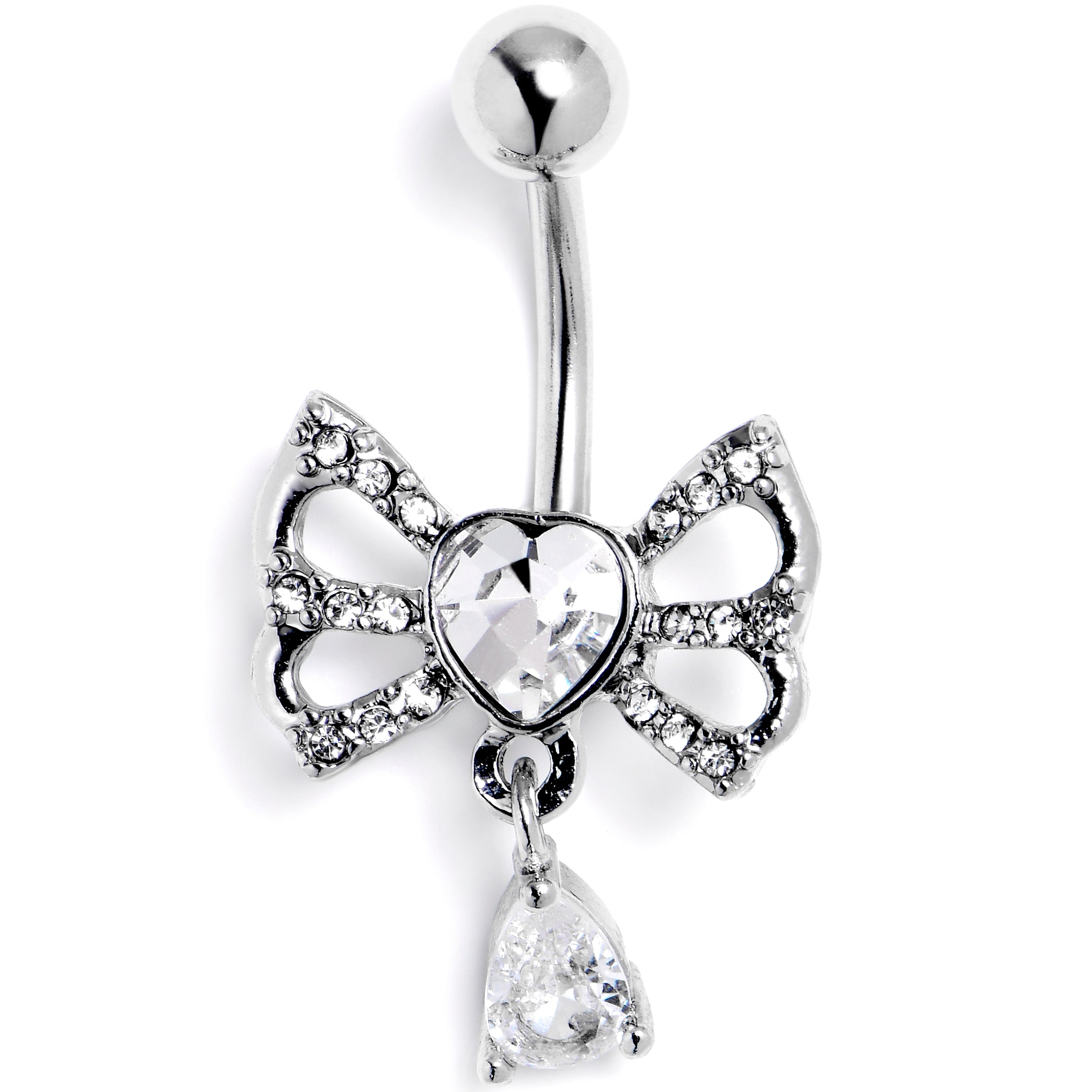 BodyCandy Clear CZ Gem Heart In A Bow Dangle Belly Ring — main product shot