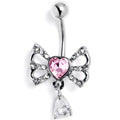 BodyCandy Clear Pink CZ Gem Heart In A Bow Dangle Belly Ring — main product shot