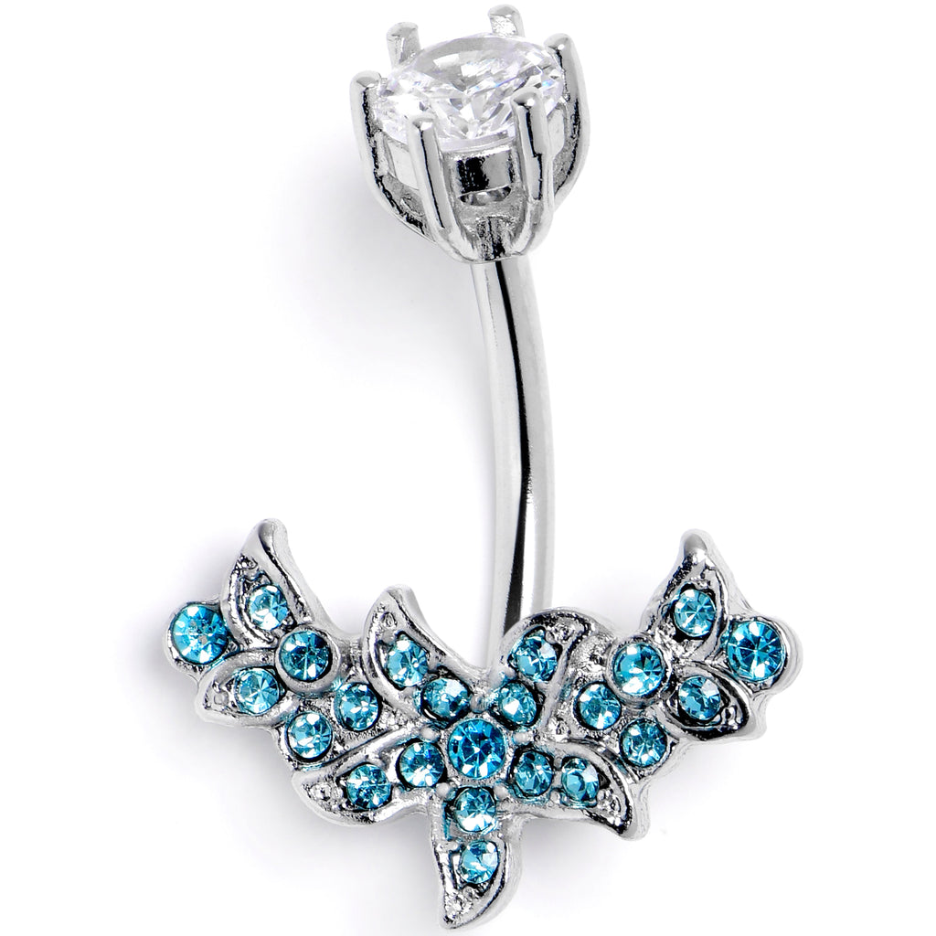 BodyCandy Clear Blue Gem Flower Garland Double Mount Belly Ring — main product shot