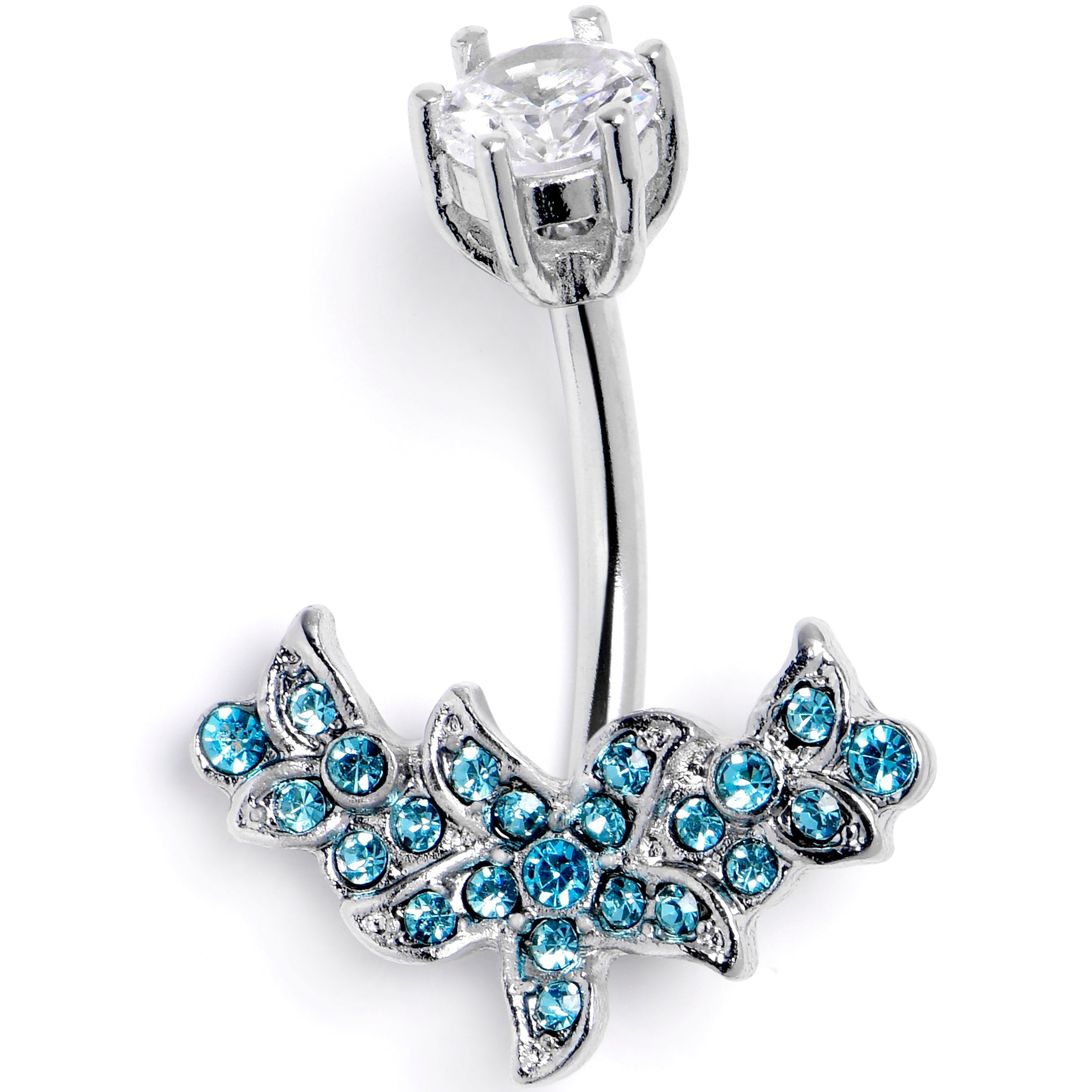 BodyCandy Clear Blue Gem Flower Garland Double Mount Belly Ring — main product shot