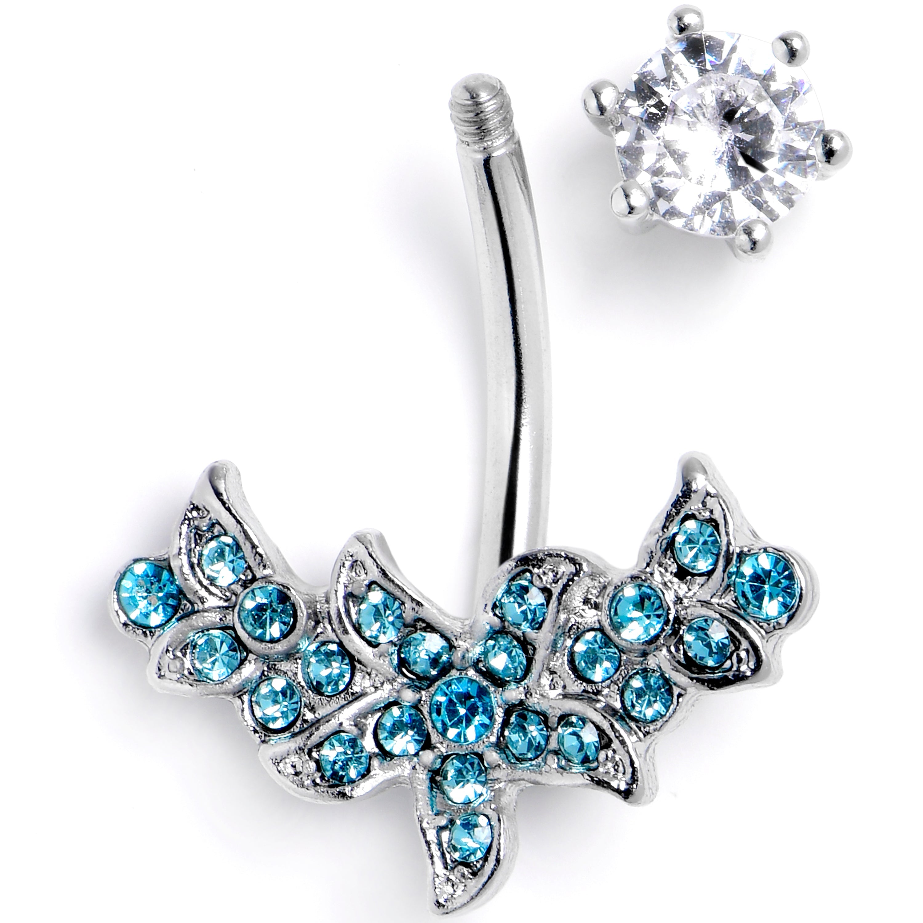 BodyCandy Clear Blue Gem Flower Garland Double Mount Belly Ring — detail close-up