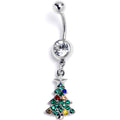 BodyCandy Clear Red Green Gem Classy Christmas Tree Dangle Belly Ring — main product shot