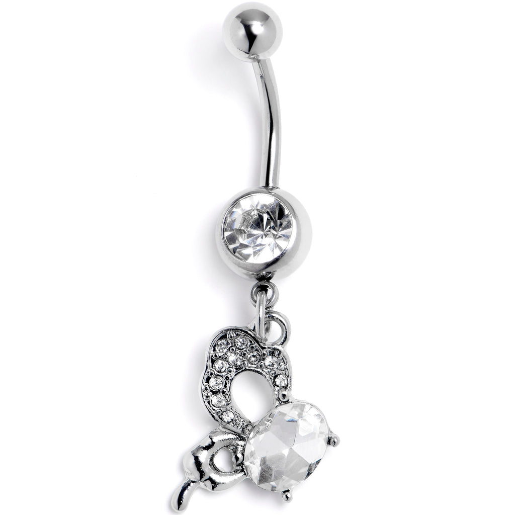 BodyCandy Clear CZ Gem Abstract Style Butterfly Dangle Belly Ring — main product shot